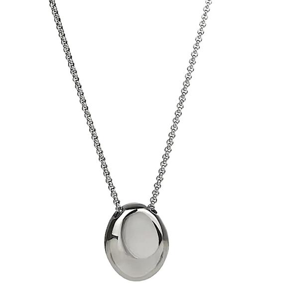 Silver Minimalist Long Oval Sweater Necklace  Stainless Steel Pendant Waterproof - Picture 4 of 9